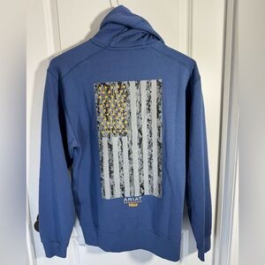 Ariat Men's Blue Zip-Up Sweater with America Flag Design